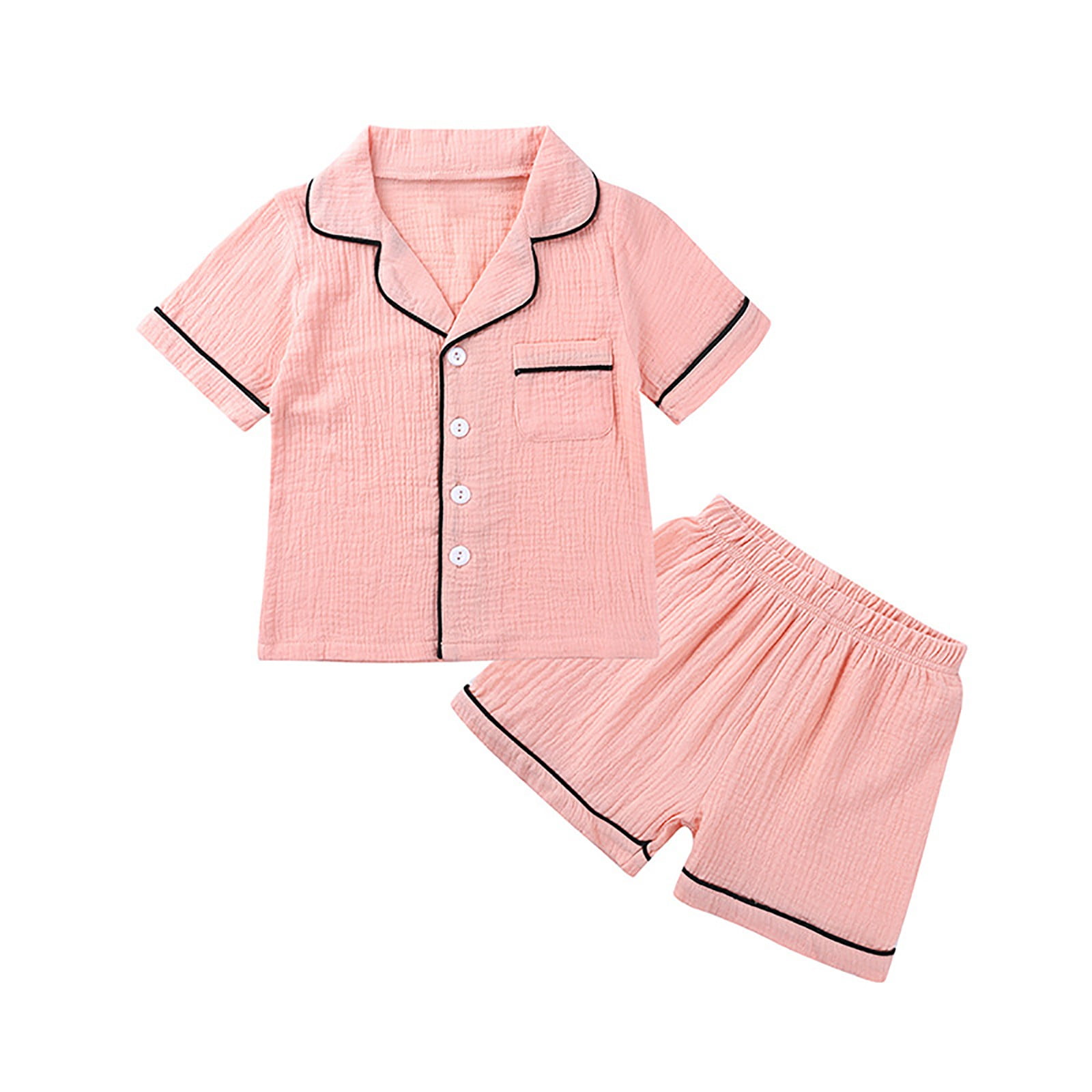 LMTODLFG Baby Girl Clothes Toddler Baby Girls Summer Cotton and Linen Solid Color Short Sleeves Shorts Pajamas Suit Homewear Air Conditioning Clothing Matching Set Pink 8-9 Years